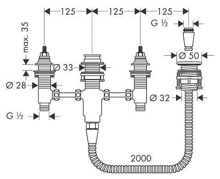 Cкрытая монтажная часть Hansgrohe 13244180 для смесителя на борт ванны