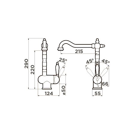 Смеситель Omoikiri Kyoto-SI 4994297 для кухонной мойки, античное серебро
