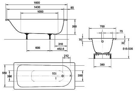Ванна стальная Kaldewei Eurowa 311-1 160х70 см 119712030001
