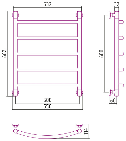 Полотенцесушитель водяной Сунержа Галант+ 020-0200-6050 600x500 шампань