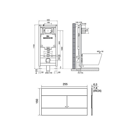 Система инсталляции для унитазов Oli 80 300572mSl00 с клавишей смыва Slim