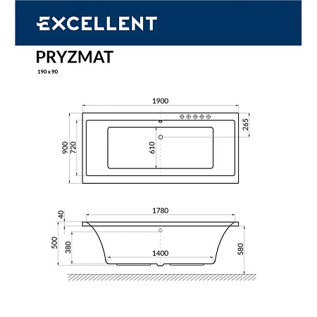 Акриловая ванна Excellent Pryzmat WAEX.PRY19WH 190x90 белый