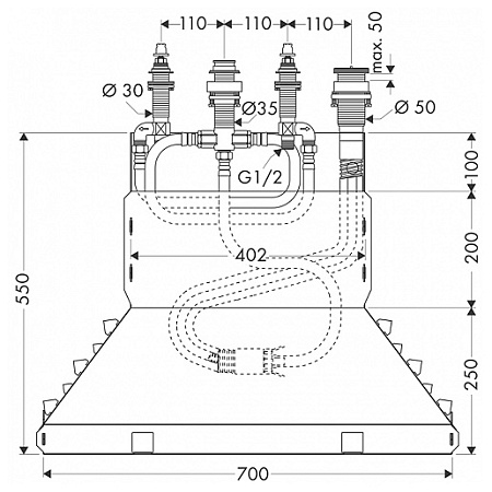 Cкрытая монтажная часть Hansgrohe 13444180 для смесителя на борт ванны