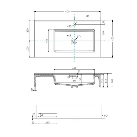 Раковина Aquaton Квадро Про 1A734331QA01R 80 правая