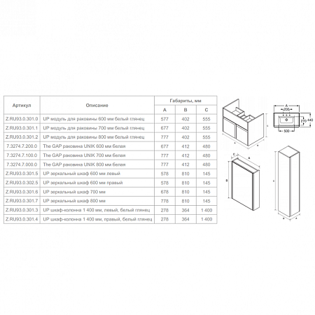 Шкаф-пенал Roca Up ZRU9303014 R белый глянец