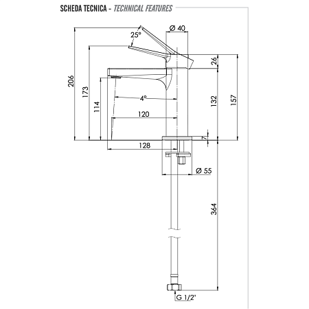 Смеситель Remer Slash SL12NO для раковины, черный матовый