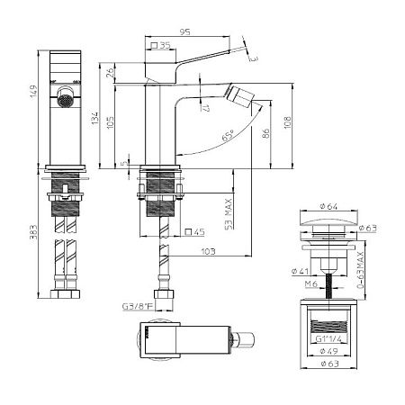 Смеситель Bossini Aki Z00708.094 для биде, никель шлифованный