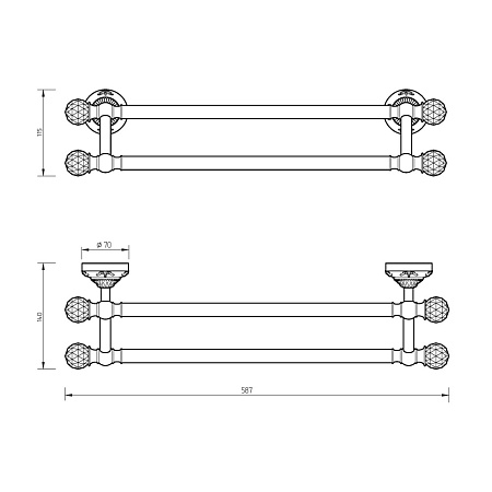 Полотенцедержатель Migliore Cristalia 16812 двойной L60 хром/swarovski