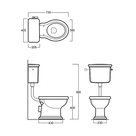 Унитаз напольный Simas Lante LA02bi с низким бачком, с боковой ручкой хром