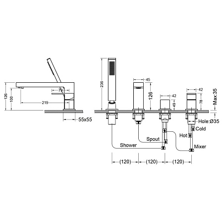 Смеситель для ванны с душем Timo Selene 2130/03Y черный