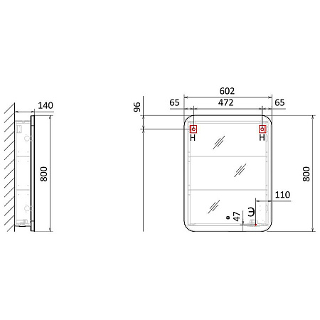 Шкаф-зеркало Jorno Modul Mol.03.60/P/W/JR 60 с подсветкой, белый
