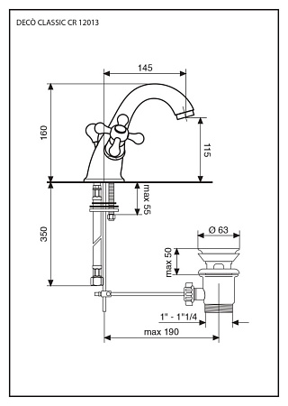 Смеситель Emmevi Deco Classic 12013BC для раковины, белый/хром