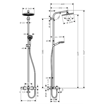Душевая стойка Hansgrohe Crometta S 240 1jet Showerpipe 27320000 хром