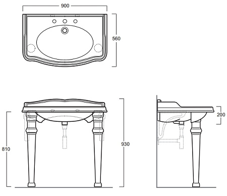 Раковина Simas Arcade AR864bi*3 90 с 3 отверстиями под смеситель