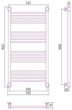 Полотенцесушитель водяной Сунержа Богема + 1000x500 прямой, хром