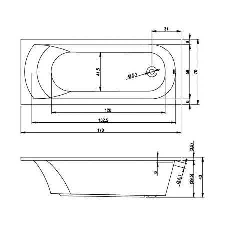 Ванна акриловая Riho Miami B060001005 170x70