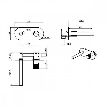 Смеситель Boheme Stick 125-BB.2 для раковины, ручка Touch, черный