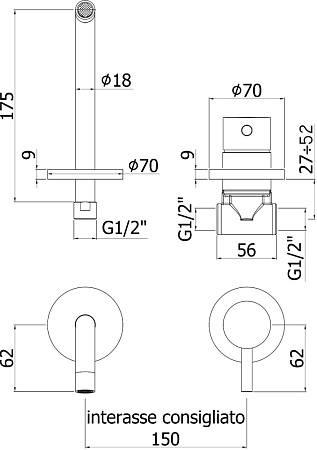 Смеситель Paffoni Light LIG006NO70 для раковины, черный