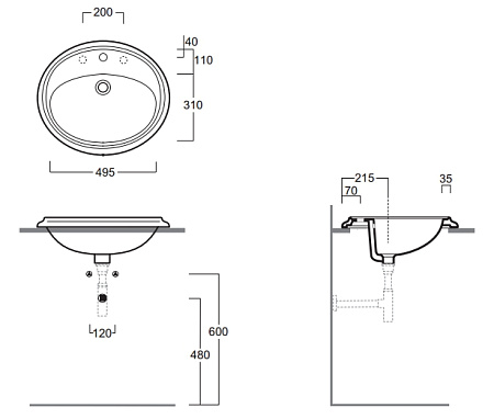 Раковина Simas Arcade AR859bi*3 61 с 3 отверстиями под смеситель
