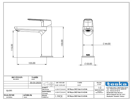 Смеситель для раковины Teska Quars E5617 золото