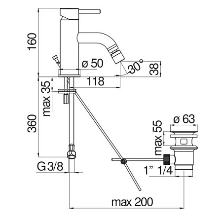 Смеситель Nobili Live LV00119/1BM для биде, черный матовый