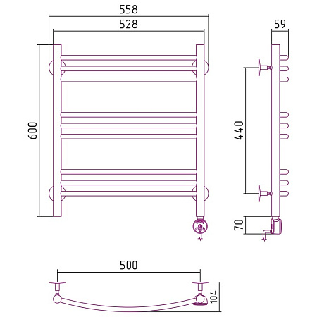 Полотенцесушитель электрический Стилье Формат 10 ТП 60x50 хром