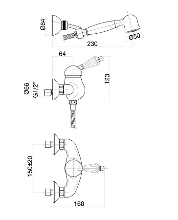 Смеситель Fiore Imperial Sky (SWAROVSKI®) 82OO5127 для душа, золото