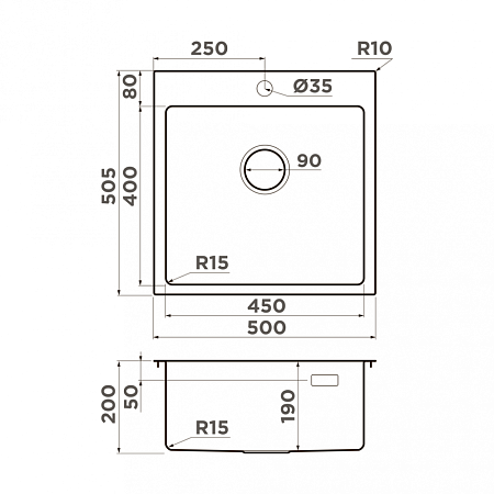 Кухонная мойка Omoikiri Amadare 50-IN 50х50 нержавеющая сталь