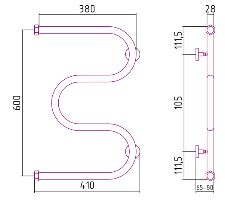 Полотенцесушитель водяной Сунержа М-образный 00-0007-6040 60x40 хром