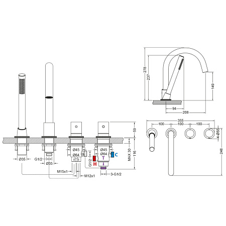 Смеситель для ванны с душем Timo Saona 2330/03Y черный