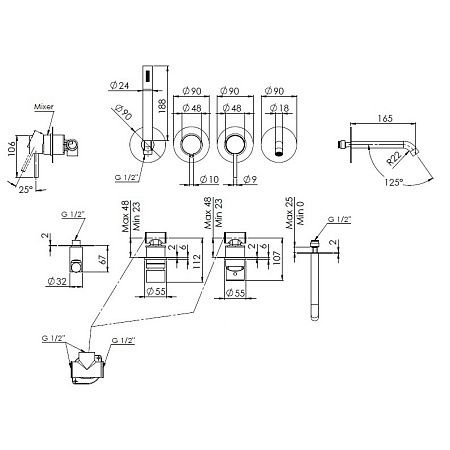 Смеситель Remer X Style X96S03ROXXG для ванны, хром