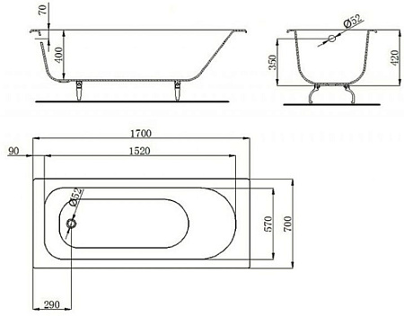 Чугунная ванна Castalia Н0000337 170x70 белый
