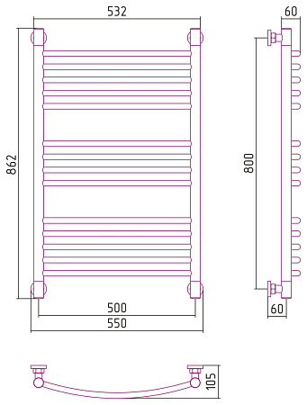 Полотенцесушитель водяной Сунержа Богема+ выгнутая 020-0221-8050 800x500 шампань