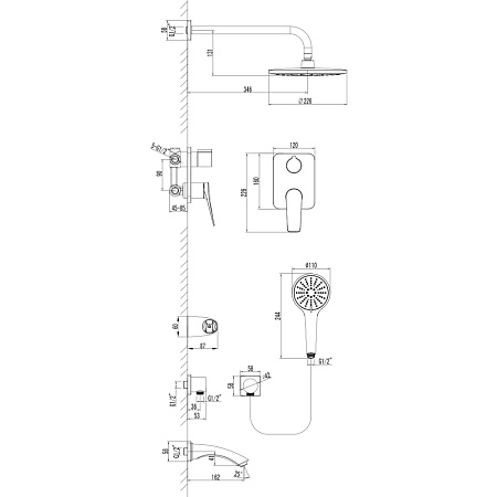 Смеситель Lemark Bronx LM3722BL для ванны с душем, черный