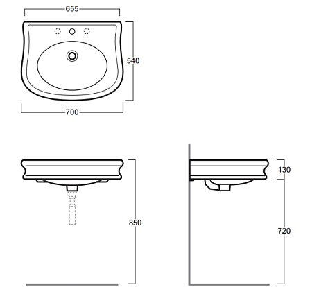 Раковина подвесная Simas Lante LA 10/1 hole 70x54x13 с 1 отверстием под смеситель, белый