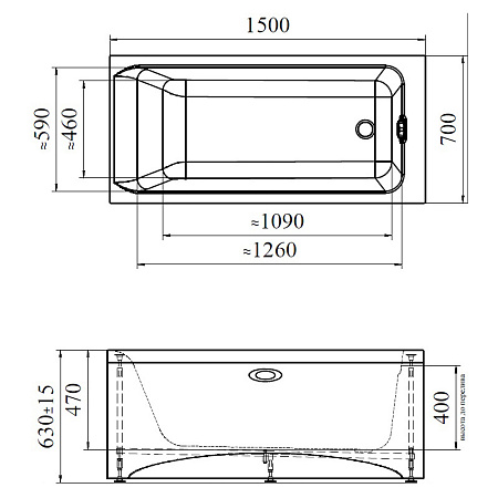 Акриловая ванна Vannesa Агата 2-01-0-0-1-224Р 150х70