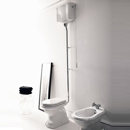 Унитаз Kerasan Retro 101101 с высоким бачком, горизонтальный выпуск, фурнитура хром