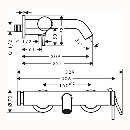 Смеситель Hansgrohe Tecturis S 73422000 для ванны, хром