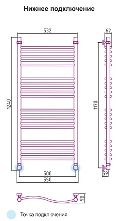 Полотенцесушитель водяной Сунержа Флюид 05-0122-1250 120x50 состаренная бронза