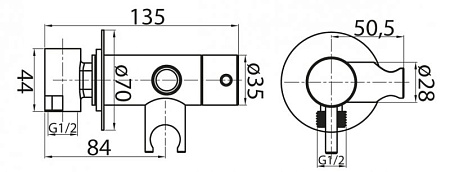 Смеситель для душа и гигиенического душа со штуцером с держателем Cezares CZR-DA1-NOP черный матовый