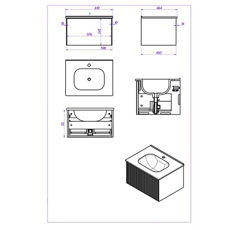 Тумба с раковиной La Fenice Terra FNC-01-TER-B-60 Bianco белый матовый