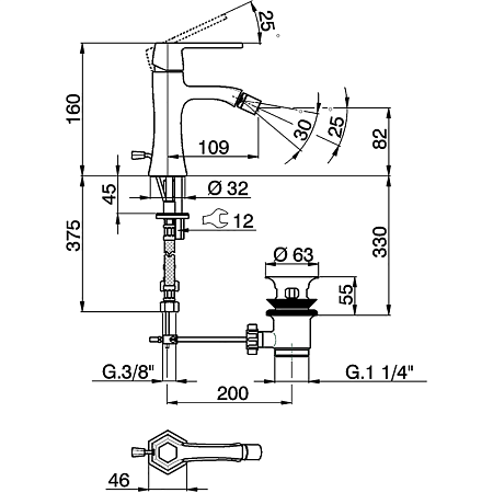 Смеситель Cisal Cherie CH0005546T для биде, хром/черный матовый