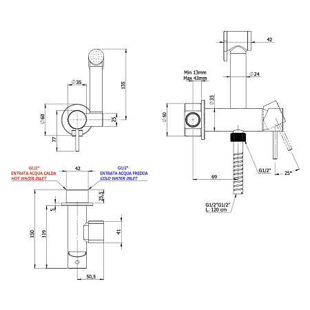 Гигиенический душ со смесителем Remer Shut-Off X65C25W хром