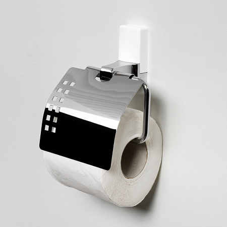 Держатель туалетной бумаги WasserKRAFT Leine K-5025WHITE с крышкой, хром/белый
