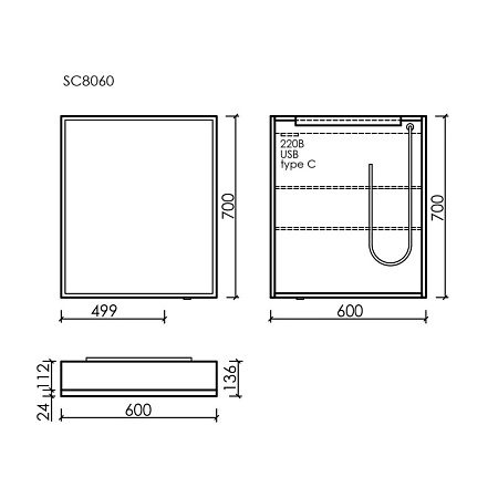 Шкаф-зеркало Sancos Evoke SC8060 60x70 с подсветкой
