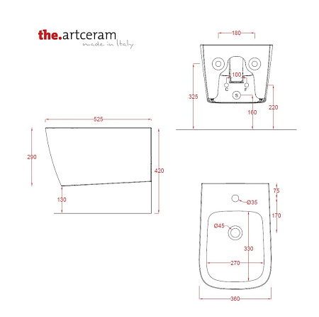 Биде подвесное ArtCeram A16 ASB001 38;00 blu avio 
