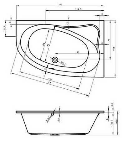 Ванна акриловая Riho Aryl B018001005 170x110 L