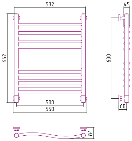 Полотенцесушитель водяной Сунержа Флюид+ 00-0222-6050 60х50 хром