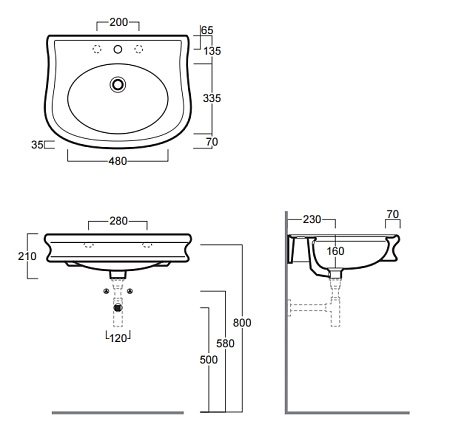 Раковина подвесная Simas Lante LA 10/1 hole 70x54x13 с 1 отверстием под смеситель, белый