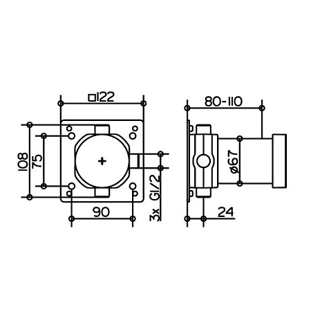 Cкрытая монтажная часть Keuco Ixmo 59556000070 смесителя на два потребителя 